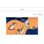 ひょうたんと猫のれん巾85x丈45cm福よ来い-niil