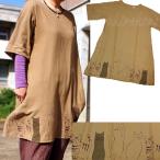 猫柄ワンピース猫デザイン裾猫七分袖...