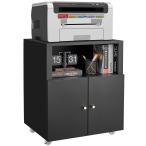 プリンター台 オープン棚付き 2ドア 収納キャビネット オフィス書類棚 ブラック 効率的な収納 プリンター台 ファイルキャビネット 二段式設計 オフィス用収納棚