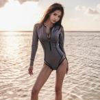  женский женщина купальный костюм все в одном Zip останавливать длинный рукав V шея вода суша обе для вода park бассейн body type покрытие серый S