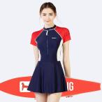 フィットネス水着 水着ワンピース レディース 半袖 水陸両用 体型カバー 日焼け防止 UVカット サーフィン ウェットスーツ ビーチ 海 海水浴 海外旅行 海の日