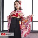 卒業式 袴 セット レンタル 大学 大人 レディース アンアン 刺繍 赤疋田桜と御所車 女の子 二尺袖 貸衣装 セール中