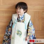 753 七五三 着物レンタル 3歳 男の子 フルセット 被布 白龍×紺鎧兜軍配 三歳 K095
