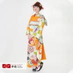定価44900円振袖 レンタル 成人式 結婚式 橙色　花と鶴(絹)(R1772)12月〜1月利用 対応身長154〜165cm RS1771