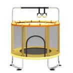 トランポリン 室内 子供 大人家庭用 手摺付き 鉄棒 吊り輪付き(外す可能) 飛び出し防止安全保護ネット付き 円形 360°手すり 静音設計 耐荷重200kg 収納便