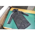 アディダス ジュニア ベンチコート サイズ160 ブラック 3ストライプ 防寒 ロングコート フード付き