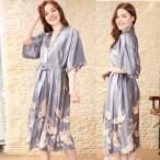 ネグリジェ レディース 前開き ネグリジェ フェイク 絹ナイトガウン 長袖 シルク風パジャマ 部屋着 レベル付き ガウン ランジェリー ナイトウエア