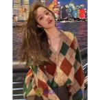 ニットカーディガン アーガイル柄ニットカーデ