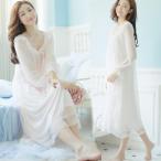 ネグリジェパジャマ レディース 春 夏秋前開き 長袖 綿無地 ナイティ ルームウェア 女性 可愛い 部屋着 女性パジャマホワイト