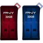 全国送料無料 パソコン ストレージ PNY P FDU32GX2SLK GE マイクロアタッシェ 32 GB USB 2.0 フラッシュ ドライブ (2 パック) ブルー 青;赤