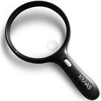 KRAVAS 拡大鏡 LEDライト付き 手持ちルーペ 大きく 見やすい 軽い 直径140mmで読み物に便利なサイズ