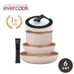 エバークック 人気 アイボリー フライパンセット 着脱6点 EVERCOOK EFIS6IV キッチン用品 調理器具 冬