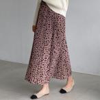 ダルメシアン柄 プリーツスカート ボトムス ロング丈 くすみピンク 白 黒 ウエストゴム 裏地付き ママコーデ 20代 30代 40代 50代