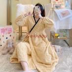 ナイトガウン 着る毛布 可愛い レディース 秋 冬 パジャマ 長袖 ワンピース ロング丈 あったか ルームウェア 前開き 可愛い バスローブ お風呂上がり