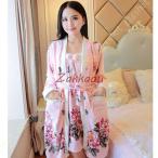 もこもこ フランネル 柔らかい ガウン バスローブ レディース パジャマ 長袖 ナイトガウン 着る毛布 ルームウエア 部屋着 キャミソール 可愛い 花柄