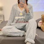 もこもこパジャマ レディース 上下セット 秋冬 レース フリル きぐるみパジャマ 大人用 長袖 ルームウェア 女性用 あったか 可愛い プルオーバー