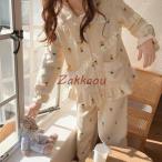 裏起毛 パジャマ レディース 冬 もこもこ 長袖 厚手 前開き フランネル ルームウェア 上下セット レース フリル 人参 おしゃれ 柔らかい 肌に優しい かわいい