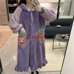 レディース 耳付き パジャマ バスローブ ナイトガウン ネグリジェ ルームガウン ガウン ルームワンピース ナイトウェア ルームウェア 着る毛布 ルームドレス