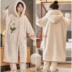 パジャマ レディース フード付き 花 ナイトガウン もこもこ コート 冬 部屋着 寝間着 フード付き かわいい 大きいサイズ ポケット付き ルームウェア 冬用