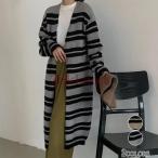 新作 カーディガン レディース ロング丈 ニットカーディガン 長袖 ストライプ セーター アウター 前開き ゆったり 着痩せ 春秋 おしゃれ お出かけ