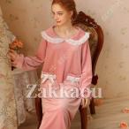 ネグリジェ ルームワンピース パジャマ フランネル ルームウェア ロング ワンピース 長袖 ゆったり 秋冬 部屋着 レース付き フリル お姫様気分に エレガント