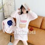 ルームウェア もこもこ パジャマ レディース ワンピース 冬 暖かい 部屋着 長袖 大人可愛い おしゃれ ねまき 姫系 ネグリジェ ロング丈 ゆったり