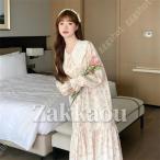 ネグリジェ レディース パジャマ ルームワンピース ルームウェア ワンピース 長袖 ナイトガウン 部屋着 ナイトウェア 寝間着 前開き スリップウェア