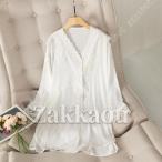 ネグリジェ パジャマ 長袖 前開き シャツ ワンピース ゆったり 大きいサイズ ルームウェア シルクタッチ 肌に優しい 吸湿速乾 部屋着 便利服 入院 寝間着