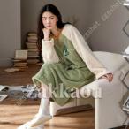 冬 レディース パジャマ ネグリジェ ルームワンピース 部屋着 フランネル もこもこ 暖かい 肌触り良い 快適 寝巻き 長袖 丸首 ボタン付き 便利服 ナイトガウン