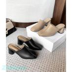 ミュールパンプス 太ヒール靴スクエアトゥ