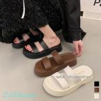 厚底サンダル ベルトフラットサンダル美脚