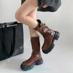 エンジニアブーツ ミドルブーツ 厚底 スリッポン ラウンドトゥ カジュアル レディース ユニセックス PUレザー 合皮 黒 ブラック ブーツ フラットシューズ