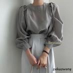 パフスリーブブラウス レディーストップスシャツ 長袖 春夏服 透け感 丸首 フリル プルオーバー 長袖ブラウス シャツブラウス オフィス 大人 卒業式 入学式 20代