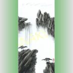 中国 山水画 手描き 中29 手のひらで描いた絵 縦長30×15cm 手掌画