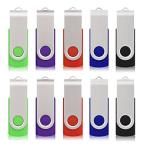 USBメモリ 2GB 10個セット フラッシュドライブ 回転式 まとめ買い 5色 カラフル メモリスティック ストラップホール付き