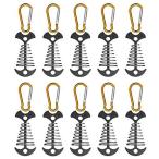 NACETURE キャンプ用テント ウッドデッキ対応 ペグ・アンカー カラビナ スプリングセット アルミ製 自在金具 10本セット (くろ)
