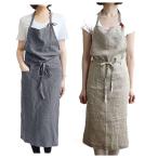 リネンエプロン ワンピース型 北欧おしゃれ ピークル レディース/メンズ カフェ/キッチン/保育士に 体型カバー シンプル 使いやすい プレゼントにも