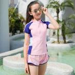 スクール水着 女子 セパレート ジュニア/レディース ピークル 中学生対応 フィットネス水着 体型カバー 水着セット 学校/プールに 夏の定番スイムウェア