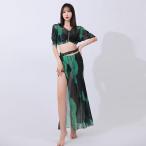  Berry танцевальный костюм комплект урок надеты выставить модный украшен блестками гонки V шея разрез over юбка длинный длина сетка принт танцевальный костюм 