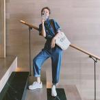 オールインワンレディース夏カジュアルデニムジャンプスーツピークルコンビネゾンロングパンツウエストゴムワイドパンツ大人可愛い韓国夏服夏コーデ体型カバー