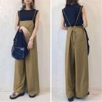 サロペットパンツレディースオールインワンキャミサロペピークルキャミパンツワイドシンプルマキシ丈楽ちん体型カバー割引5でお得感きれいめカジュアルに