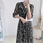 花柄フレアワンピース 春夏 カシュクール風 レディース ピークル ゆうパケット可 ポイント利用 きれいめ 体型カバー お出かけ通勤にも 上品で華やか