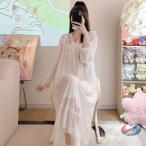 ネグリジェ レディース ロング 姫系パジャマ ピークル 春夏 長袖 ナイトドレス かわいい おしゃれ ルームウェア 寝間着 シースルー風で気分上がる リラックスに