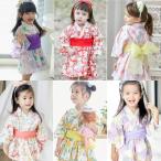 子供浴衣ドレス 女の子 ワンピース風 兵児帯付 ピークル 帯セット キッズベビー 綿コットン 花柄 子供服 お祭り 夏祭り 記念撮影に かわいい 着せやすい