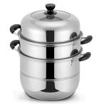 Mioke 蒸鍋 蒸しもの鍋 蒸し鍋 【3層底】満菜 三段 蒸し器 深型 ガラス鍋蓋付 NEW ステンレス 樹脂加工 IH対応 各種熱源対応 3種類サ