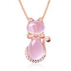[ALOHAMONI] розовый опал колье кошка заяц дизайн Cubic Zirconia CZ серебряный 925 цепь ( кошка )