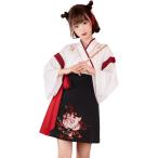 レディレイジー 大正ロマン 袴 セット ショート 巫女 浴衣 着物 漢服 コスプレ 帯付き 猫又 狐 ひざ上(ホワイト, L)