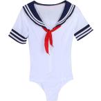 【Yahoo!ランキング1位入賞】ぴゅありぼん セーラー服風 フロントジップ 水着タイプ (ホワイト,  Free Size)