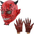 ハロウィン コスプレ マスク 赤鬼 デビル グローブ 悪魔 ホラー かぶりもの