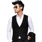 ベスト メンズ 男を魅せる ジレ 黒 無地 結婚式 パーティー フォーマル( ブラック,  L)